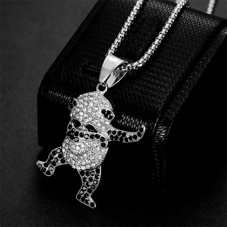Fine fashion jewelry hip hops street dance pendant stainless steel animal panda diamond pendant necklace