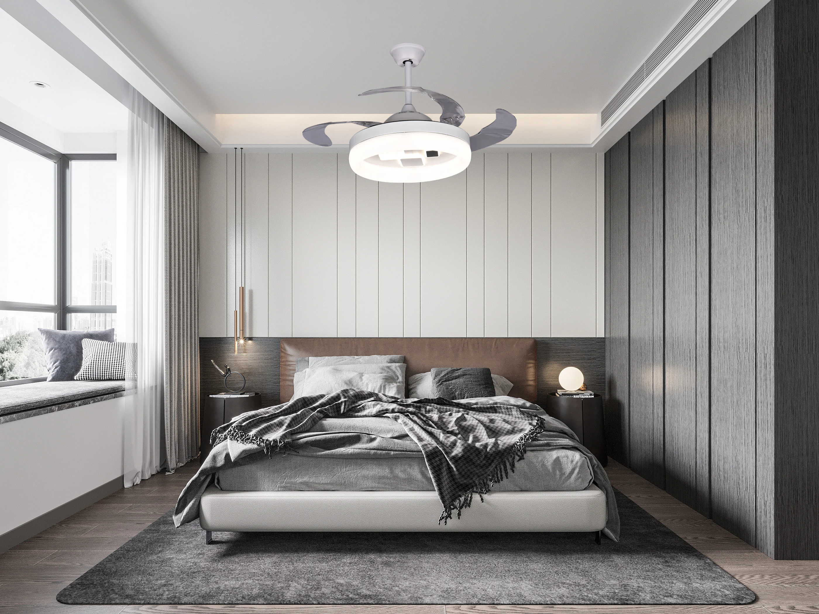  Современный Невидимый вентилятор светодиодный потолочный с 4 лопастями для гостиной спальни