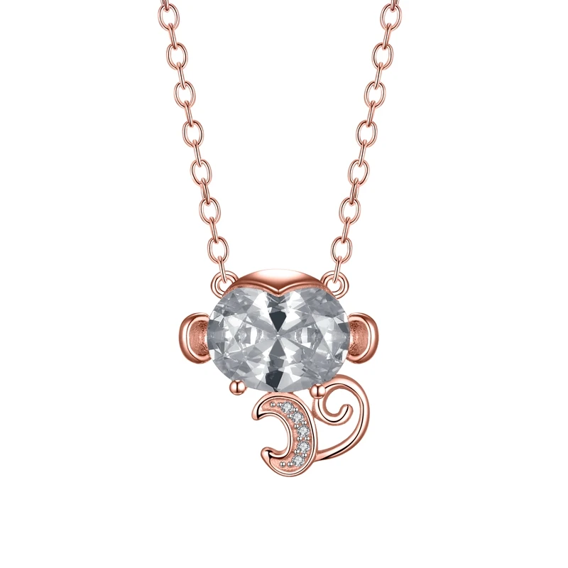 New Design Wholesale 925 Silver Monkey Jewelry Cubic Zircon Pendant Necklace Cute Animal Jewelry