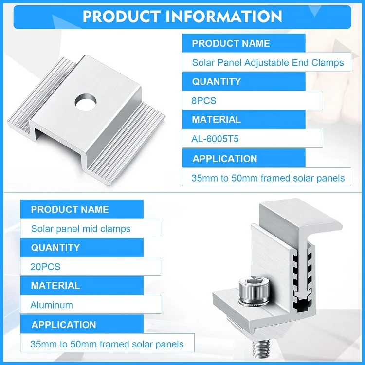 Corigy Solar End Clamp Solar Panel Mounting Z Bracket Mid Clamps Aluminum Rail End Clamps