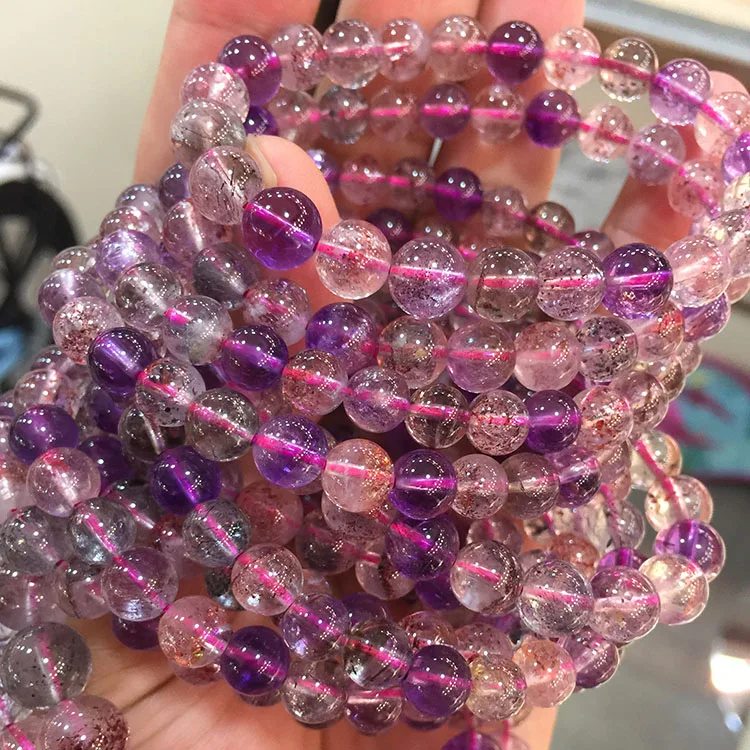 Natural icy crystal transparent Super Seven bracelet round beads 8mm Purple rutile single Circle Bracelet factory wholesale