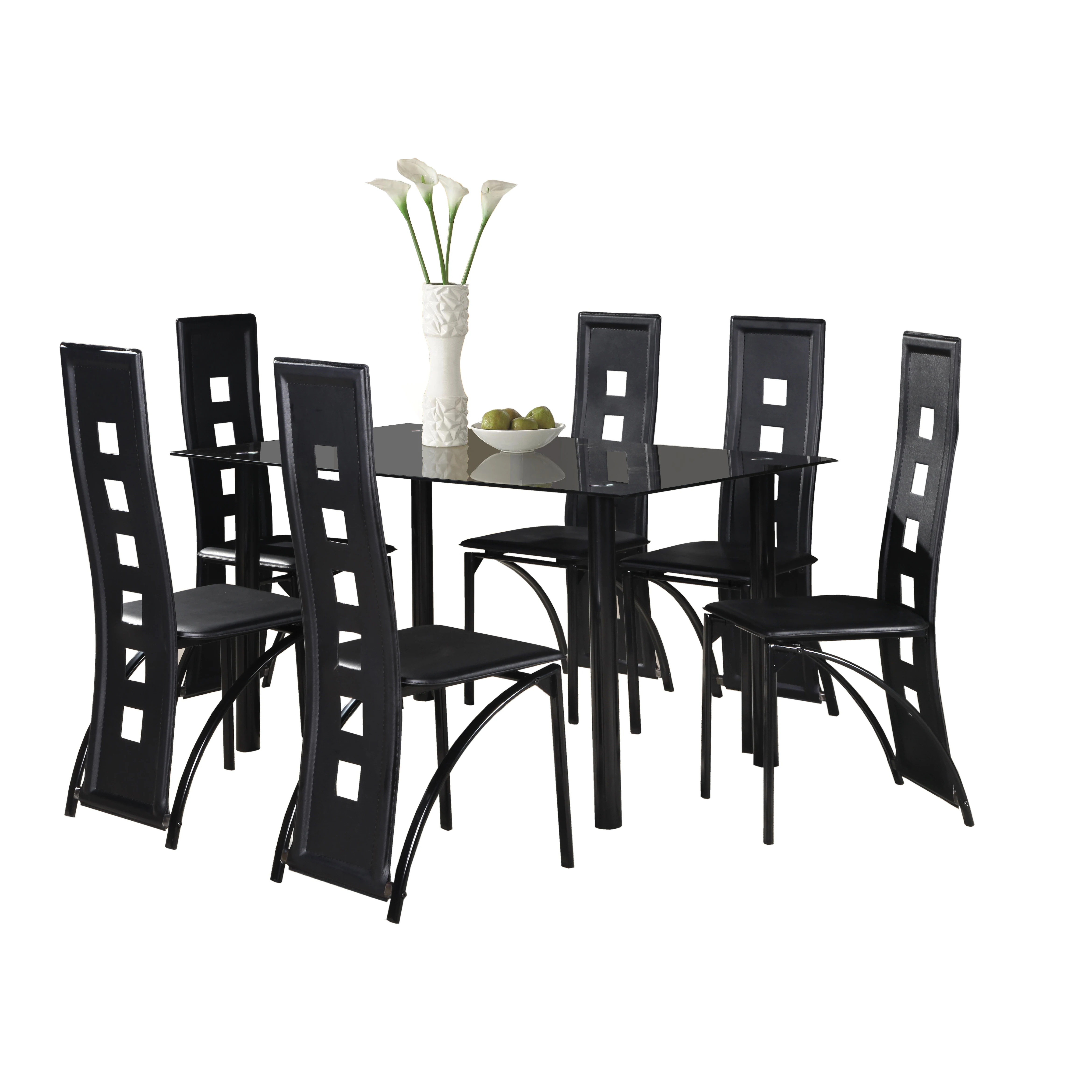 New style Metal Table and Chairs Glass Dining Table Set
