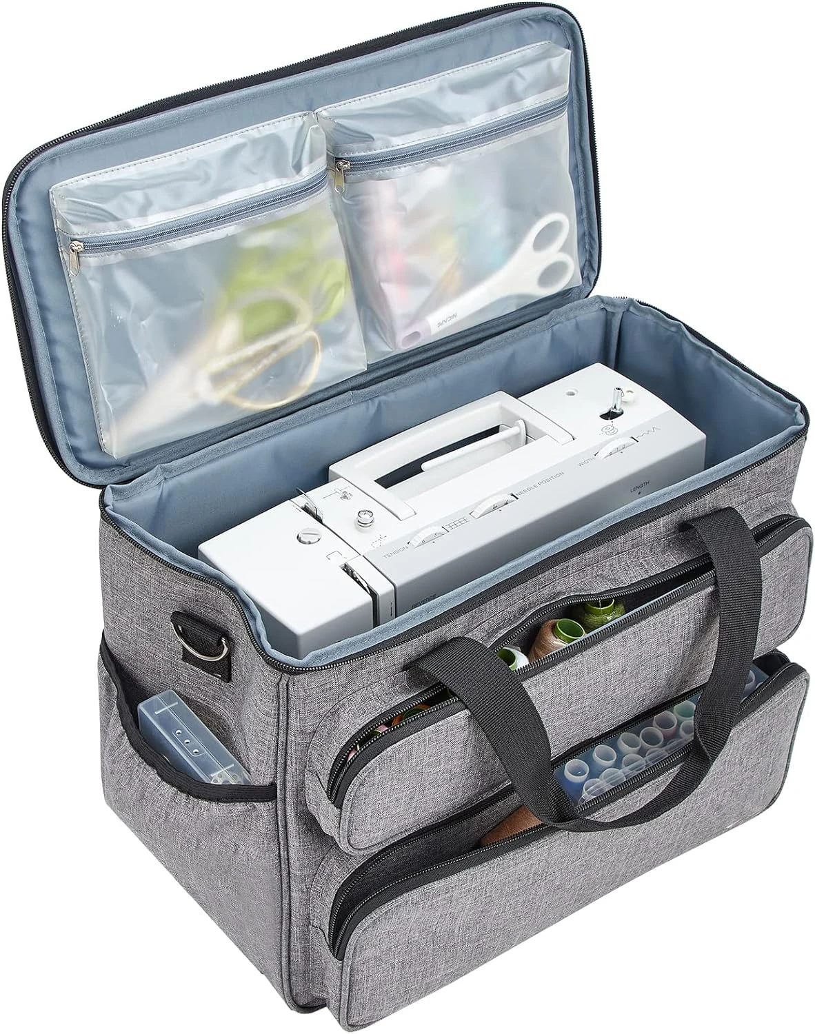 Sewing Machine Carrying Case, Universal Travel Tote Bag with Shoulder Strap for Singer, Brother, Janome and Accessories, Grey