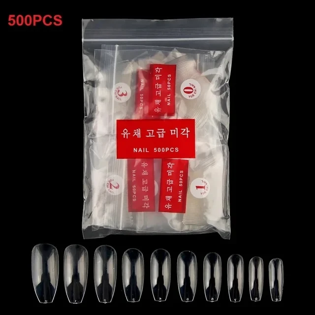 500PCS White Clear V Straight Round End Full/Half Acrylic Ballet Coffin French False Nail Tips False Toenail Tip Manicure