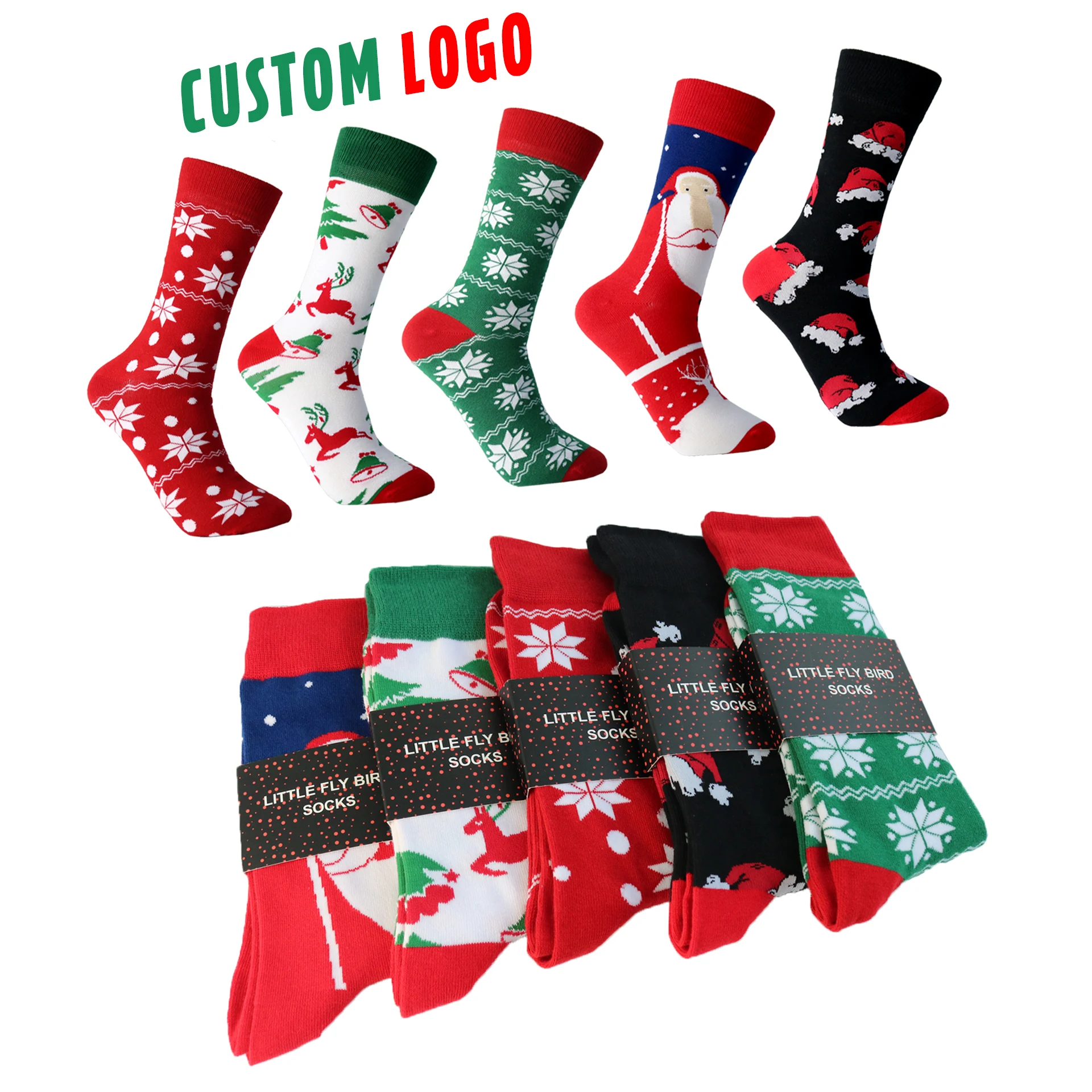 Оптовая продажа, красные рождественские украшения на заказ, забавные рождественские носки, чулки, рождественские носки унисекс