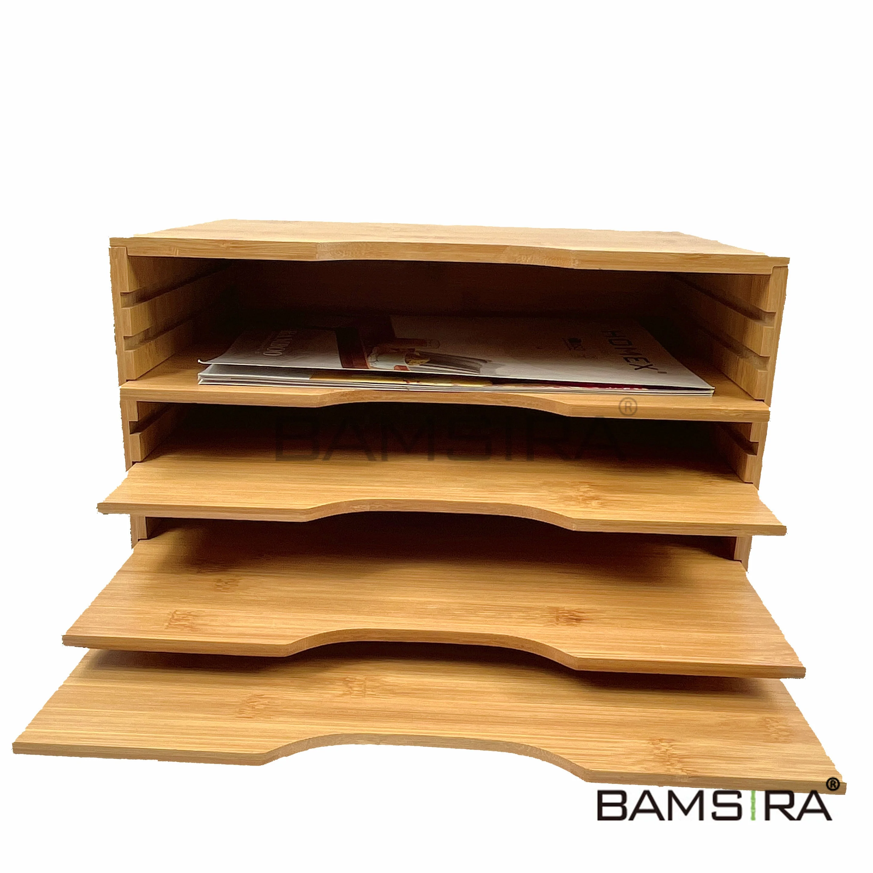 Height Adjustable Bamboo Wood File Organizer With 4 Dividers 100% Bamboo Desk Organizer File Organizer