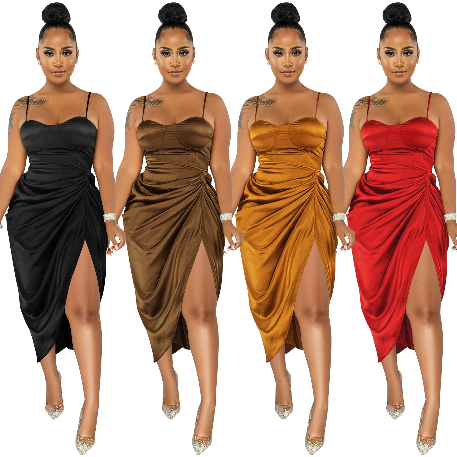 New Arrivals Fall Solid Color Cheap casual Women Dress Bodycon Sexy Shirring ladies bandage Dress