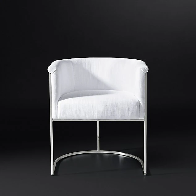 Luxury Design Fabric Modern White Dining Chairs Comfortable Velvet Accent Dining Arm Chairs With Silver Legs