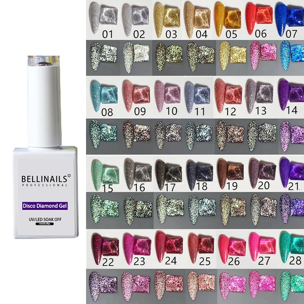 Bellinails oem приватный лэйбл вспышки диско гель УФ светодиодный лак для ногтей Гель-лак от завода-производителя бесплатные образцы с бриллиантовым блеском