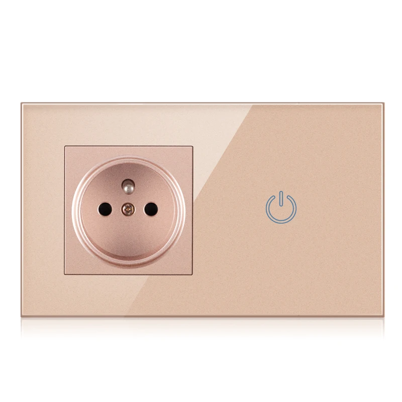 Glass toughened panel high quality French wall socket with single touch switch