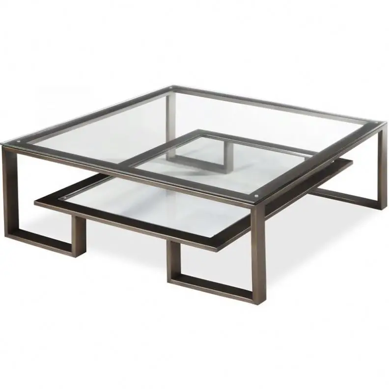 Стеклянный чайный столик с золотой стальной рамой, кофейный столик, сделано в Китае