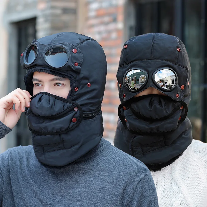 Unisex Windproof Ski Snow Earflap cap Soft Aviator Trapper Bomber Hat Winter Cycling Trooper Russian Hats With Glasses warm cap