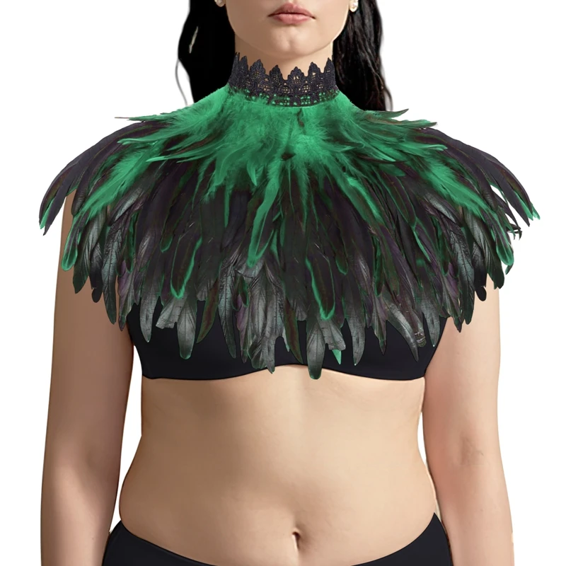 2024 New Lingerie Women Plus Size Feather Shawl Scarf Gothic Feather Adjust Performance Feather Halloween Carnival Rave Cloak