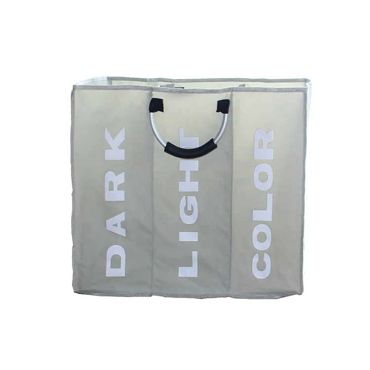 2022 New Technology Manufacturing Large Capacity 3 Compartments Laundry Hamper Foldable Woven Tall Laundry Basket 3 Compartments