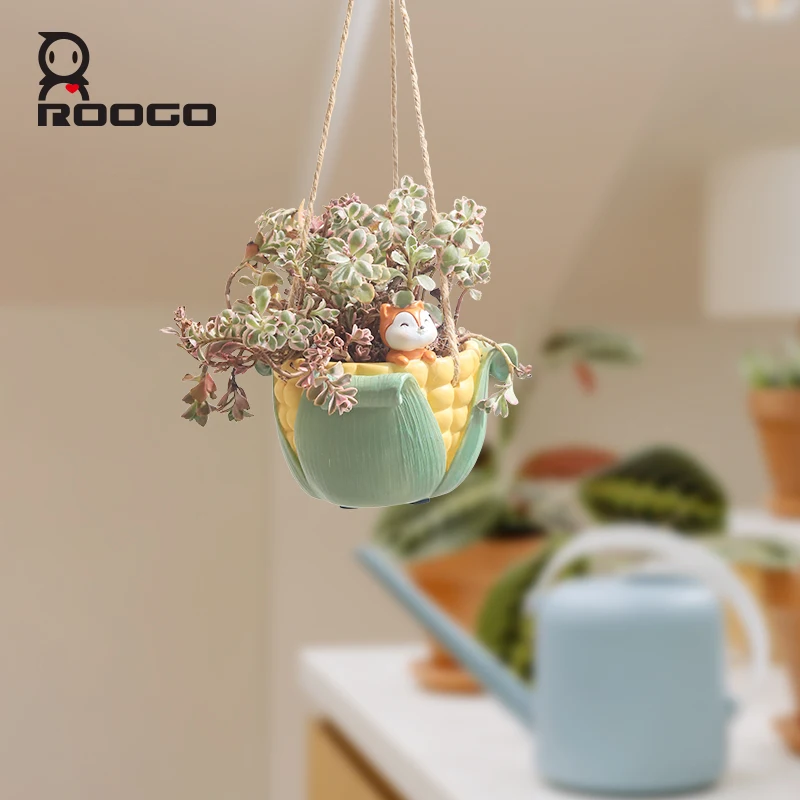 Roogo Corn And Green Mango Shape Hanging Flower Pot Functional Desk Planter Wall Decors