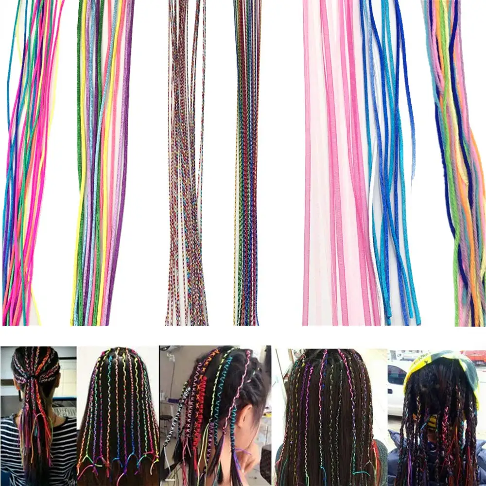 Colorful Hair Strings Hair Tinsel Extensions Party Highlights Glitter Hair Thread Yarn Braiding Wire Ribbon for Girls Women