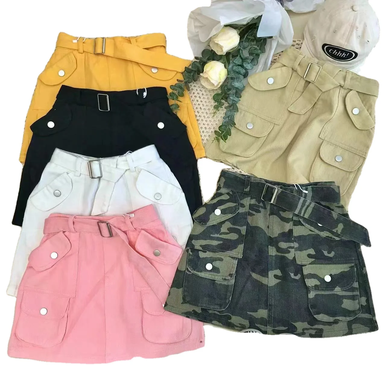 2024 джинсовая юбка для девочек с большими карманами