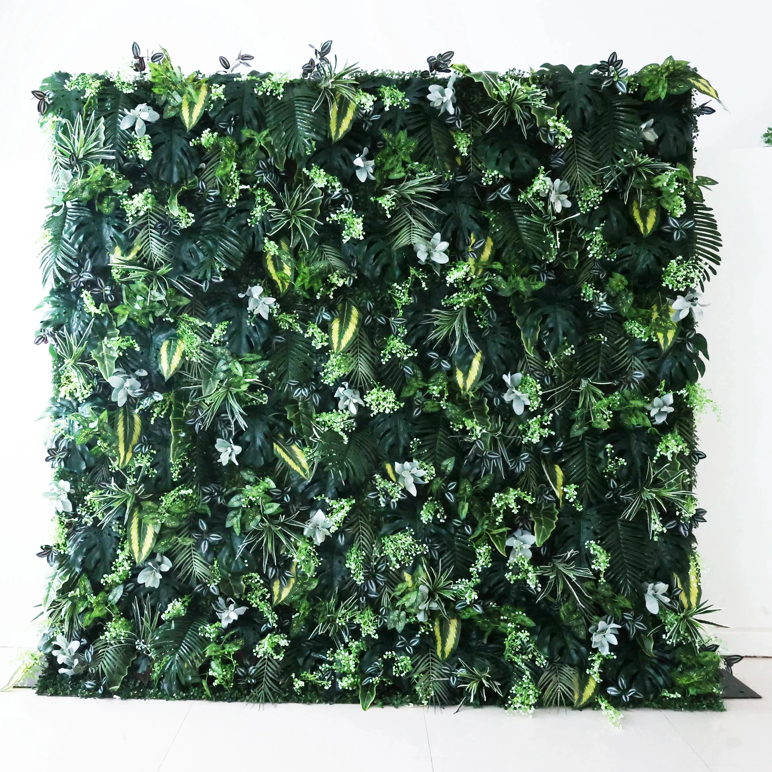 L-GPFW Custom Wedding decor silk flower plant leaves grass walls artificial flowers cloth base roll up faux greenery wall
