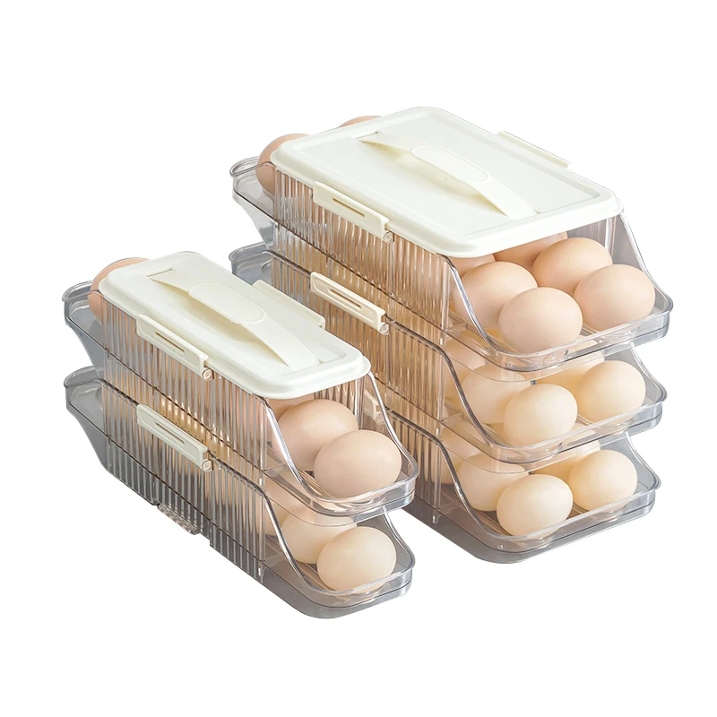 Kitchen Refrigerator Kitchen Egg Tray Plastic Rolling Eggs Holder Dispenser Refrigerators Organizations Egg Storage Box