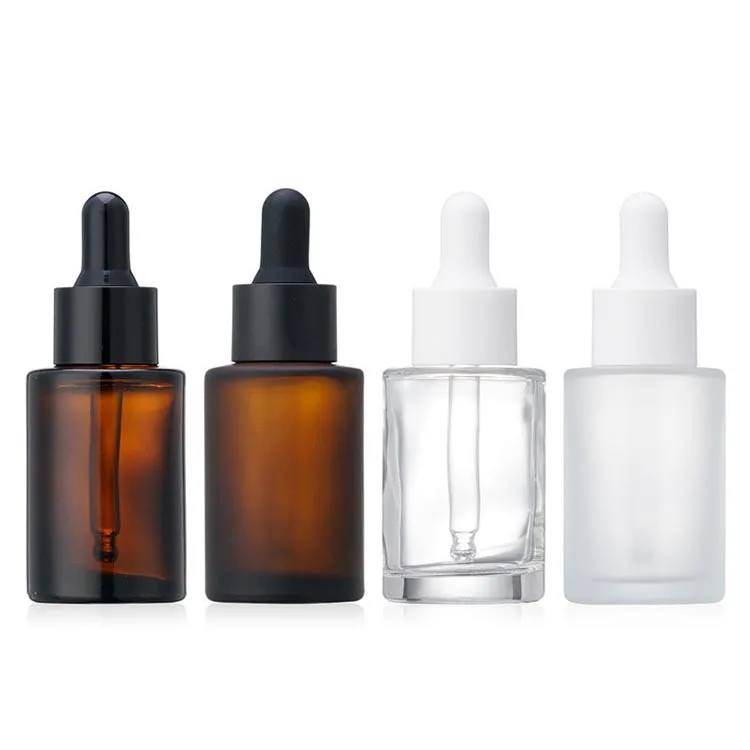 1OZ Amber Frosted Glass Bottle With Dropper flat Shoulder Serum Dropper Bottle Perfume  Essential Oil Bottle 20-410