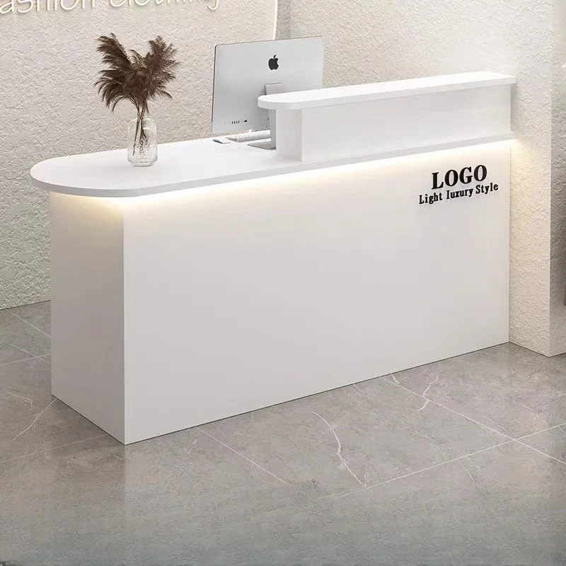 Custom Modern salon office solid wooden white front counter service reception desk