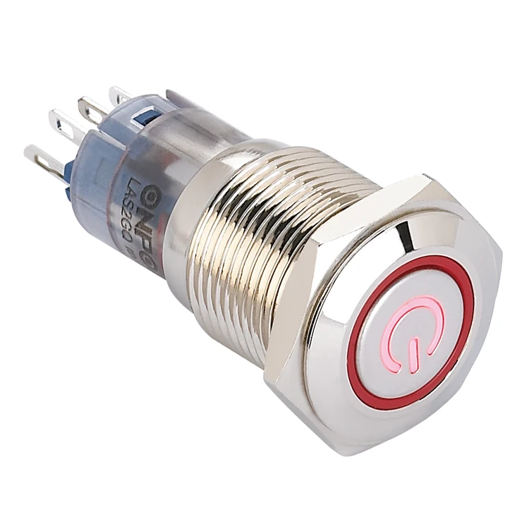 No.50 symbol ONPOW (CE, ROHS) LAS2GQ 16mm 1NO1NC ring illuminated power symbol brass pushbutton switch