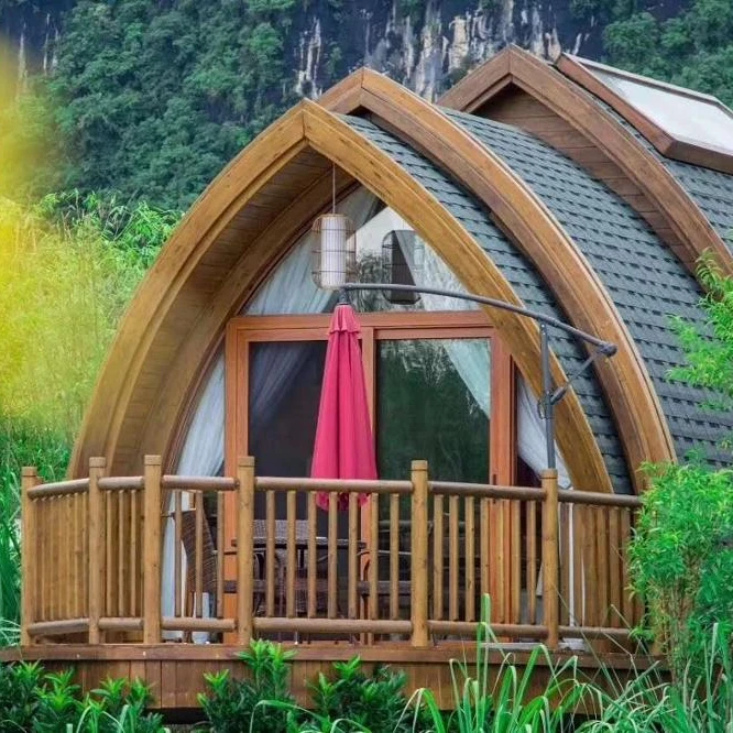 
Prefabricated wooden mini hotel house arched shape boathouse  (62419167102)