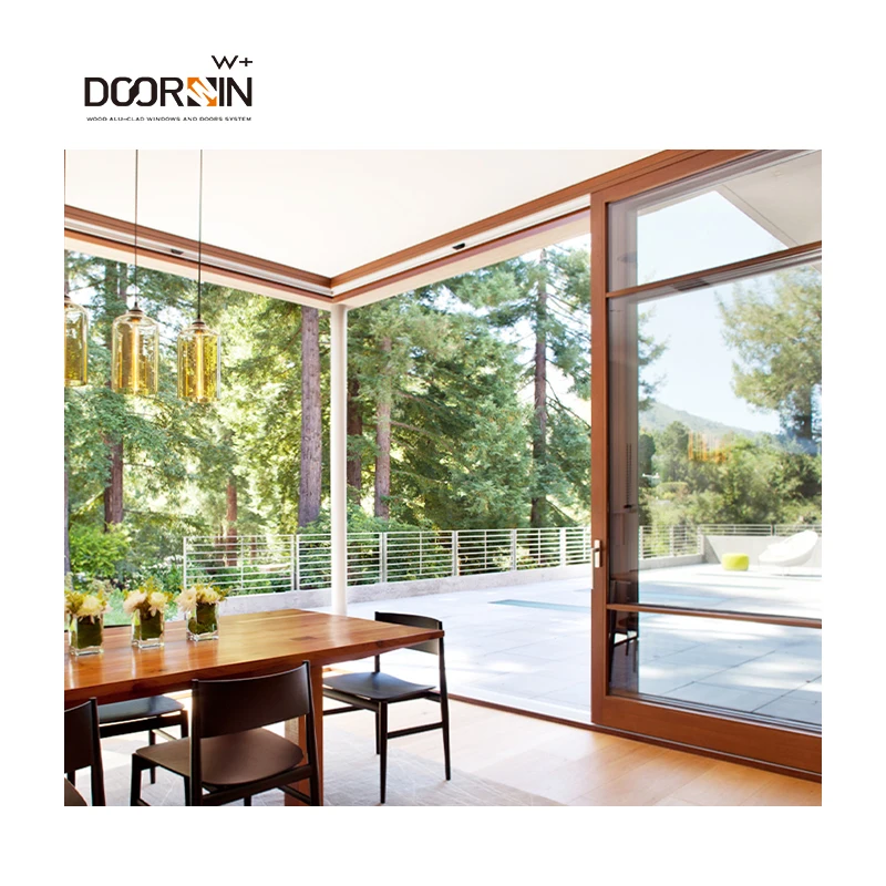 Manufacture Customized Entrance Doors Residential High Security Thermal Break Balcony Sliding Wood Door