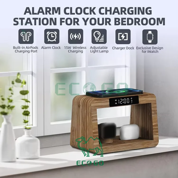 5 In 1 New Design Bamboo Wooden Fast Charging Station For Watch Phone Wireless Charger Stand