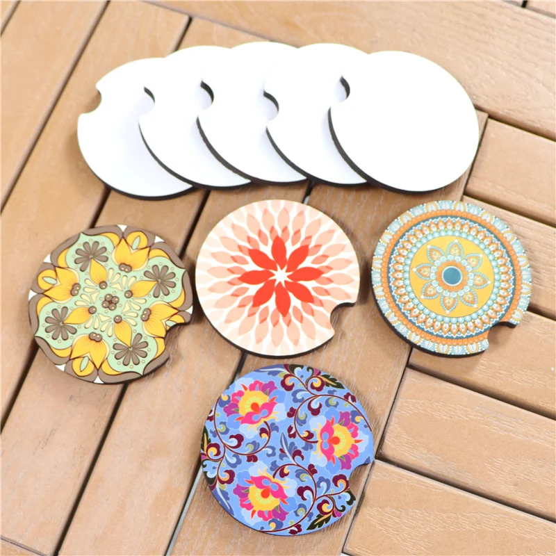 MDFSUB Sublimation MDF Car Coaster Eco-friendly Round Shape 70x70mm DIY Sublimation Blank MDF Wooden Car Coaster with Cork