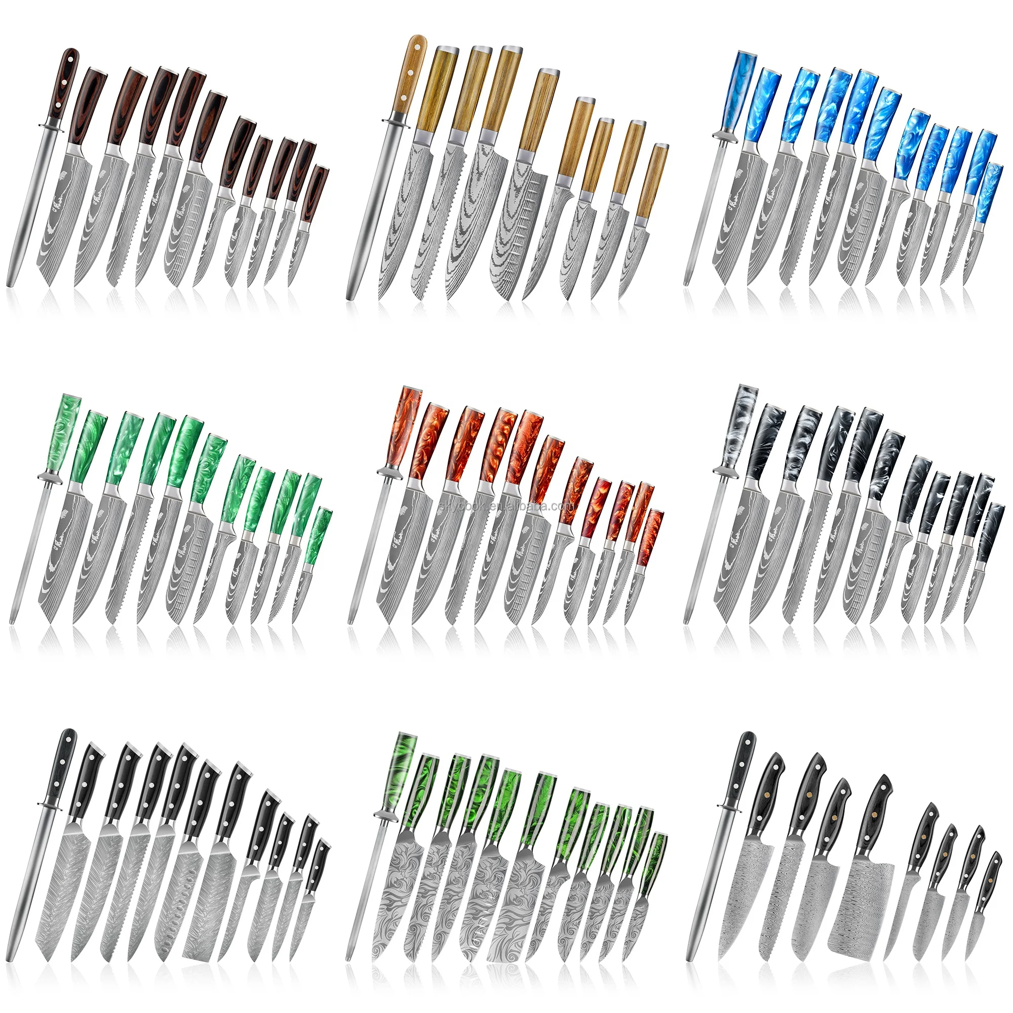 Free Shipping 5 inch Damascus steak knives mini Santoku knife steak for restaurant Sapphire blue resin handle