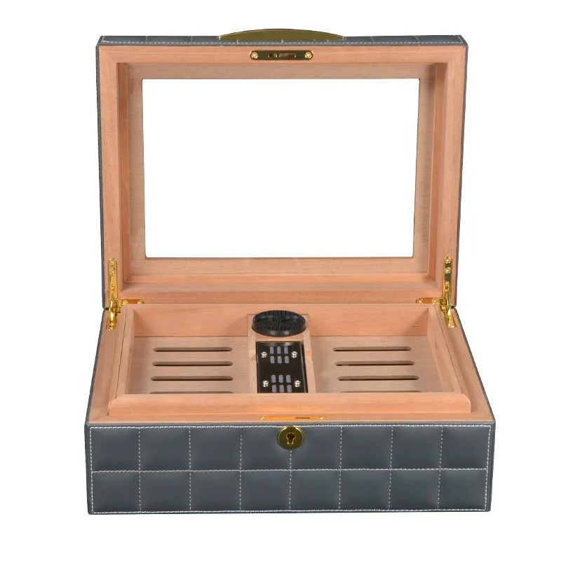 Black PU Leather Wooden Cigar Box Empty Humidor Wood Cigar Boxes Wholesale