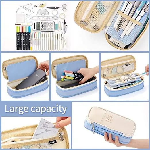 LOW MOQ Canvas Big Capacity Office College School Large Storage High Capacity Bag Pencil Pen Case
