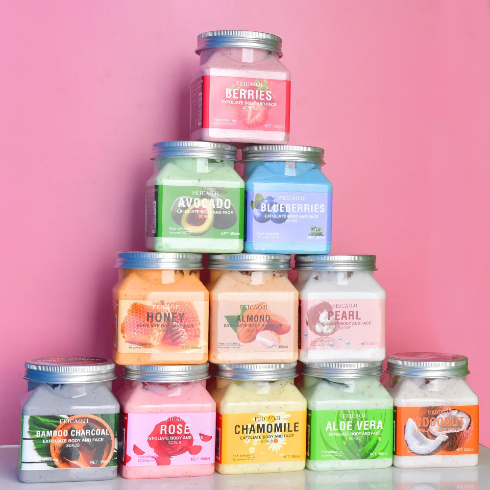Feicaoji 350ml Gentle Body Scrub Adults Cream Salt Form Herbal Sugar Deep Cleansing Chicken Skin Exfoliating Whitening Bath Milk