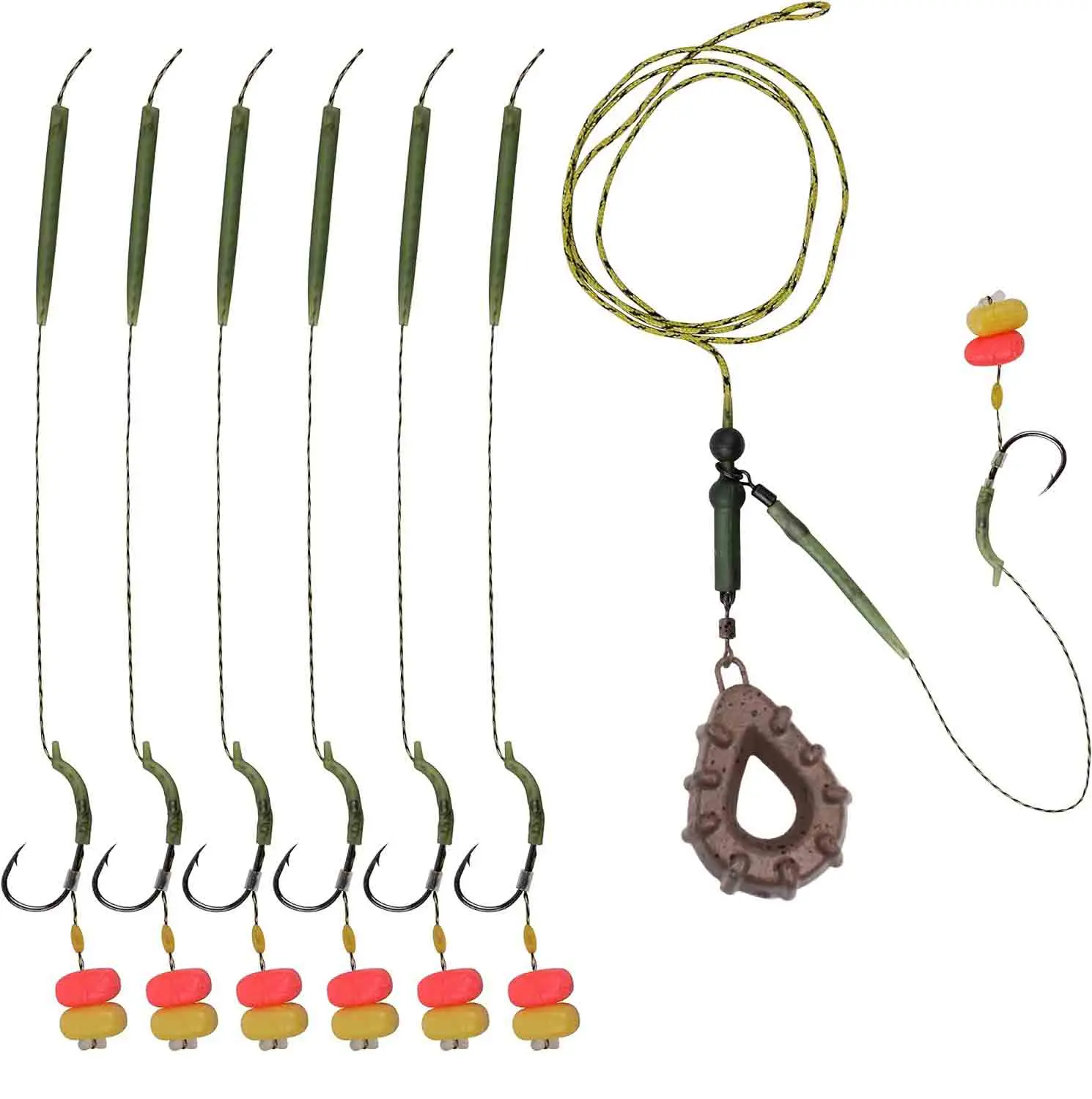 Carp Hair Rig Kit with Corn Bait Carp Sinker Curved Carp Hooks Rolling Swivels Sleeves