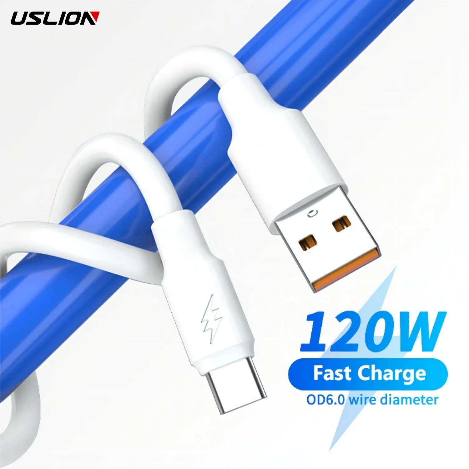 USLION 120W 6A USB Cable Type C Super Quick Charging Data Mobile Phone Fast Phone Cable for HUAWEI XIAOMI SAMSUNG