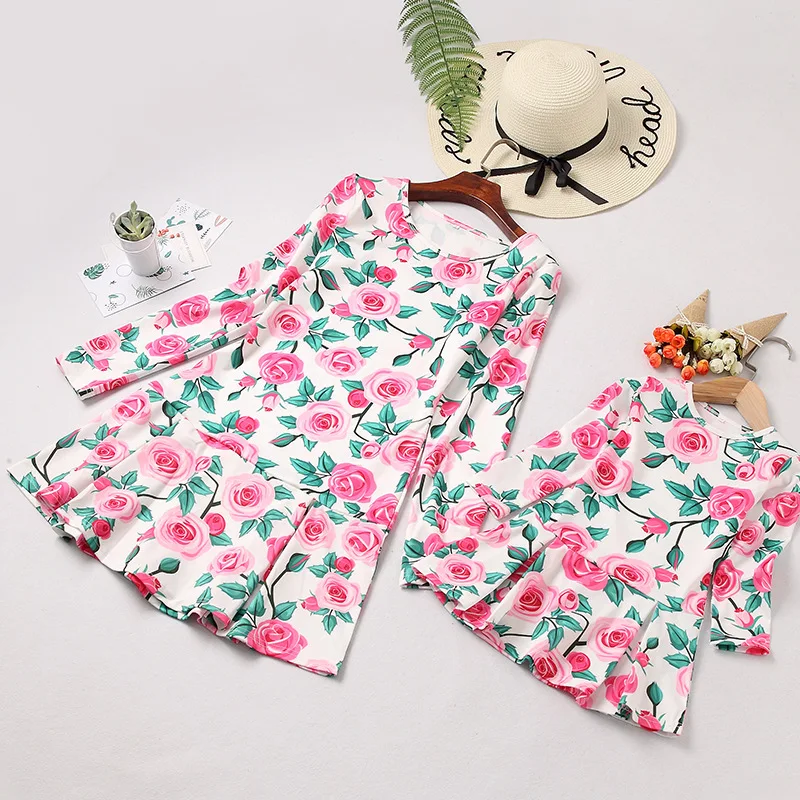 Mommy And Me Outfits Dresses Long Sleeve Mom And Daughter Set Dress Floral Mom And Daughter Set
