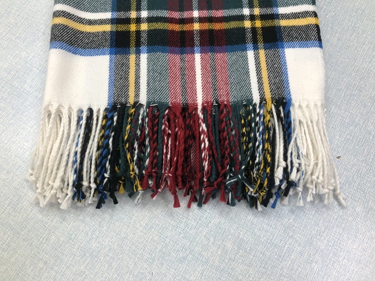 100% acrylic faux cashmere plaid tartan woven shawl throw  blanket
