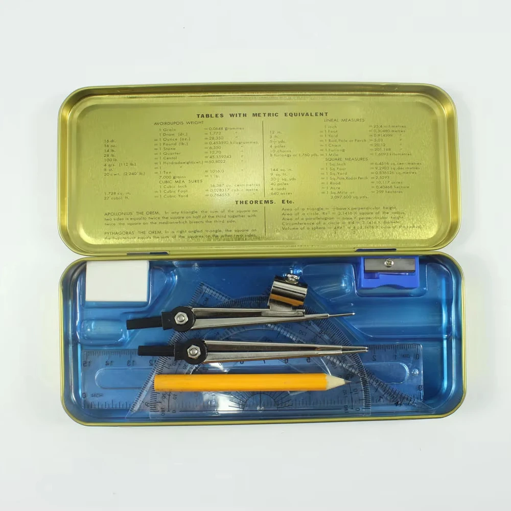 2024 Custom School Stationery Boxes New Geometry Math Set with Calculator 12 Sets/Box 18*7.7 CM Plastic Office School Supplies