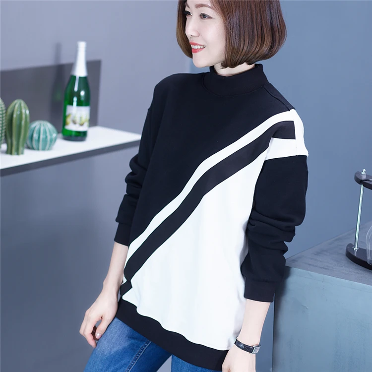 
Women Basic Round Neck Fashion Cotton Long Sleeve Knitting Pullover Sweater Color Block Long Sleeve Sweatshirt Without Hood 
