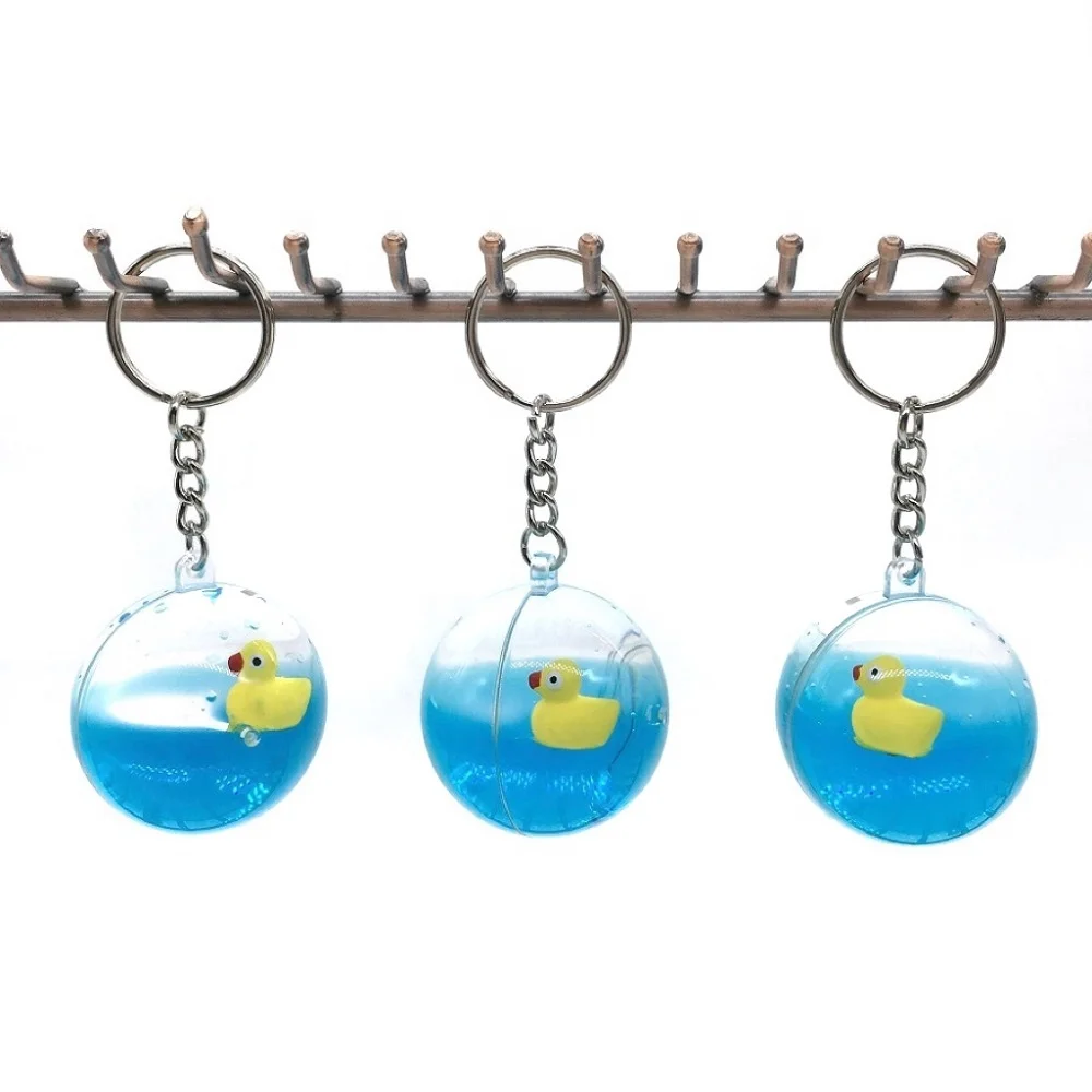 Ball Shape Liquid Keyring Cute Floaty Keychains Water Filled Keyring with Custom Swimming 3D Animals Floater