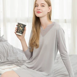 New silk v-neck nightgown pajamas big yards long sleeve long thin household to take