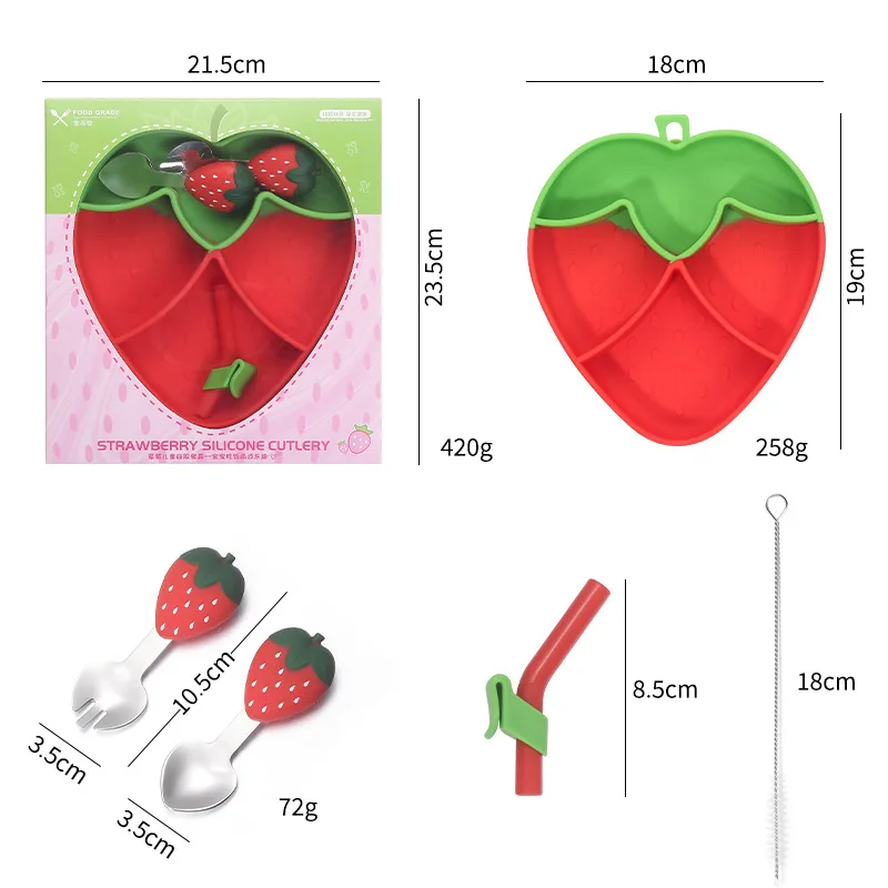 Wholesale  BPA- Free Silicone Strawberry Santa Hat Shapes Soft Baby Divided Dinner Plate Set