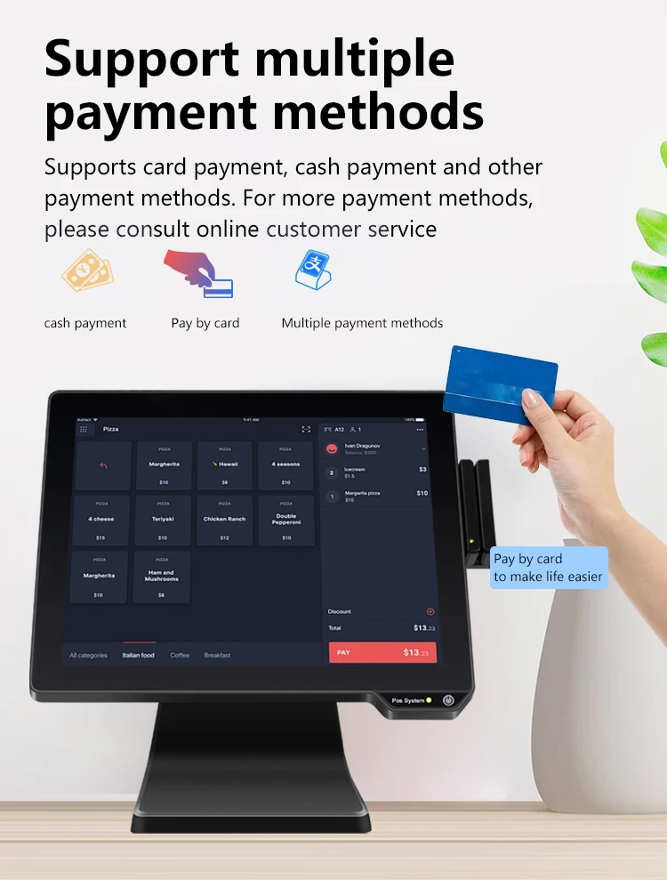 15.1 Inch All In One  Pos system Machine  cash registers Capacitive Touch Screen terminal retail Sale Pos Machine for restaurant