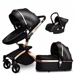 Top Quality Pu leather kid stroller 3 in 1 baby pram stroller Europe stroller