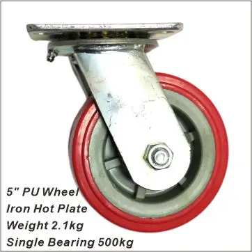 HM2302 5 inch Industrial Grade Heavy-Duty PU Quiet Wear-Resistant Flat Trolley Universal/Directional Caster Wheel