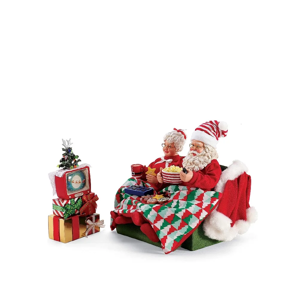 Holiday Leisure Santa and Mrs. Claus Binge Watching TV Figurine Set, 8.5 Inch, Multicolor
