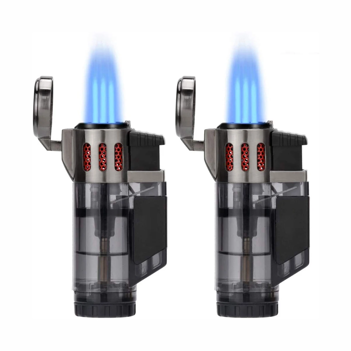 Roxyrolla Custom Logo Windproof Butane Refillable Gas Torch Lighters Personalized Three Flame Torch Cigar Lighter Windproof