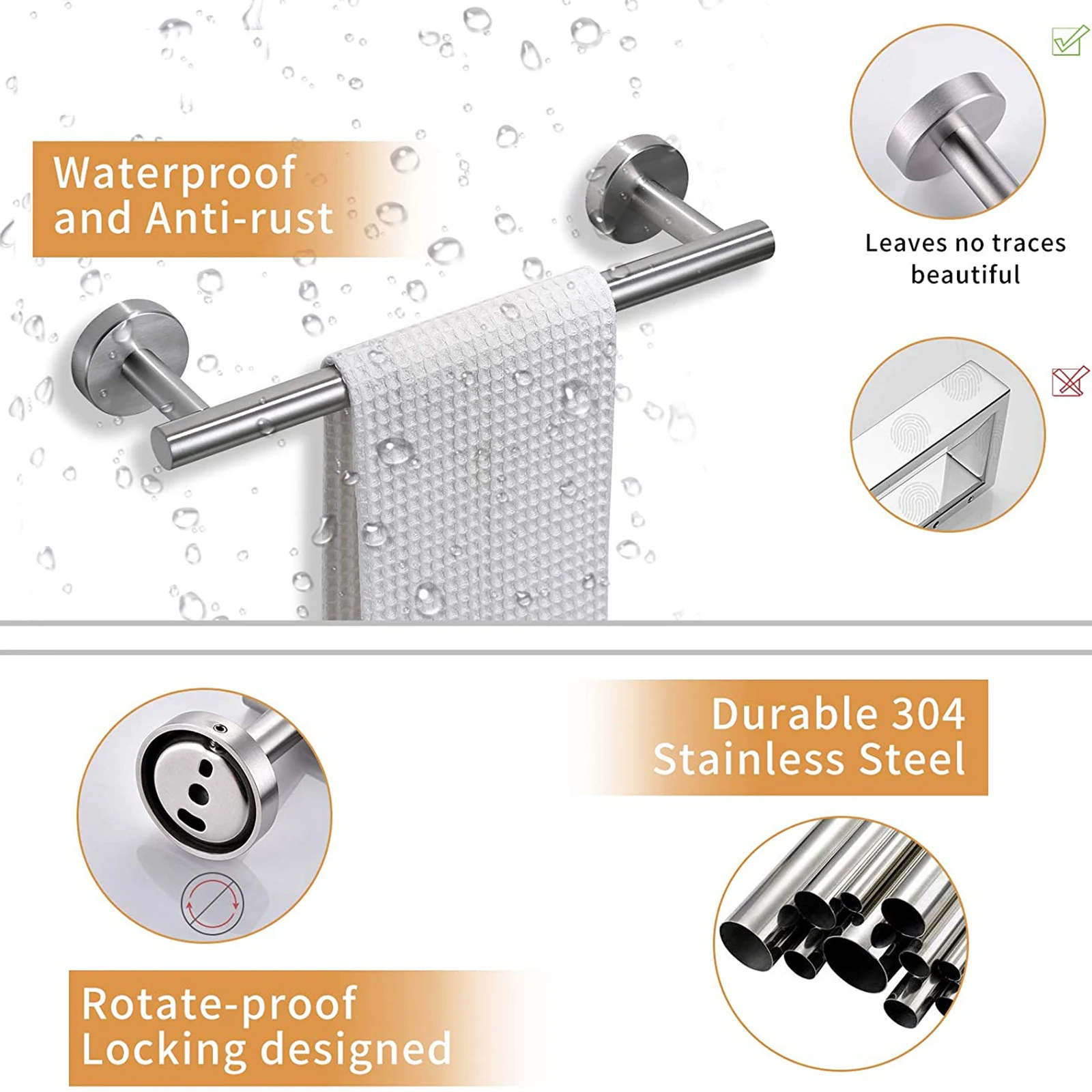 Fapully Hihg Quality Stainless Steel 2 Pack 4 Piece Bathroom Hardware Set Towel Bar,Toilet Paper Holder,Towel Hook