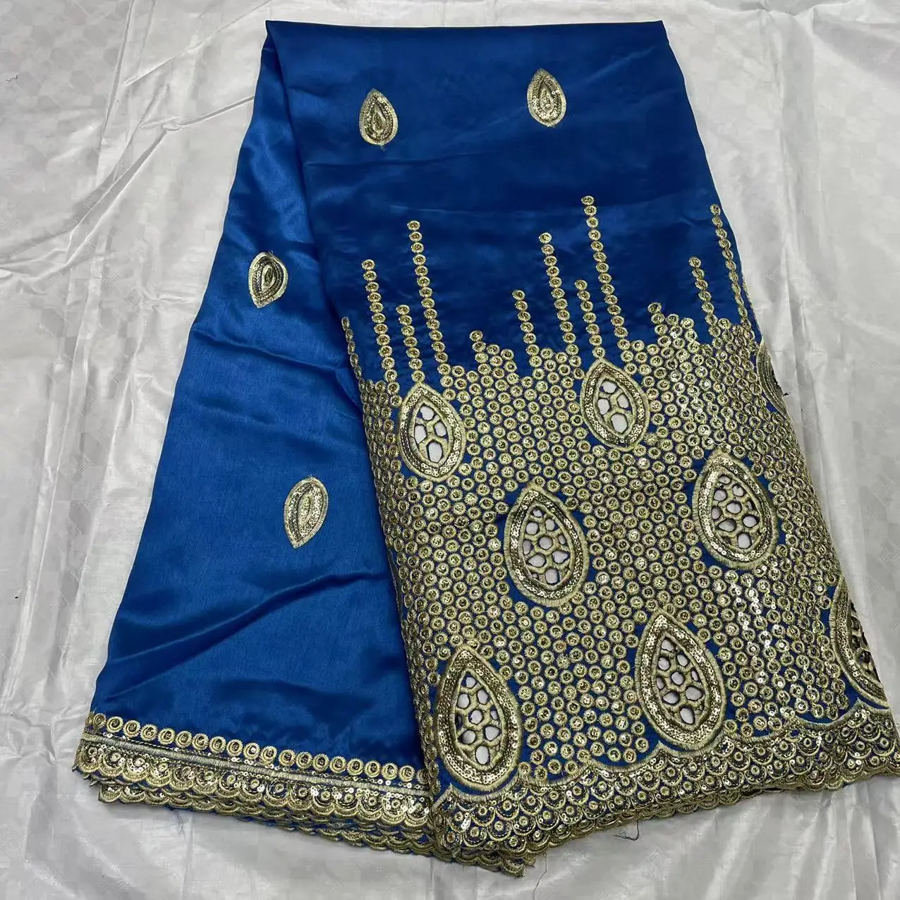 AF Popular Luxurious African George Wrapper Idia George Fabric Row Silk Lace With Gold Sequins For Aso ebi  Clothes